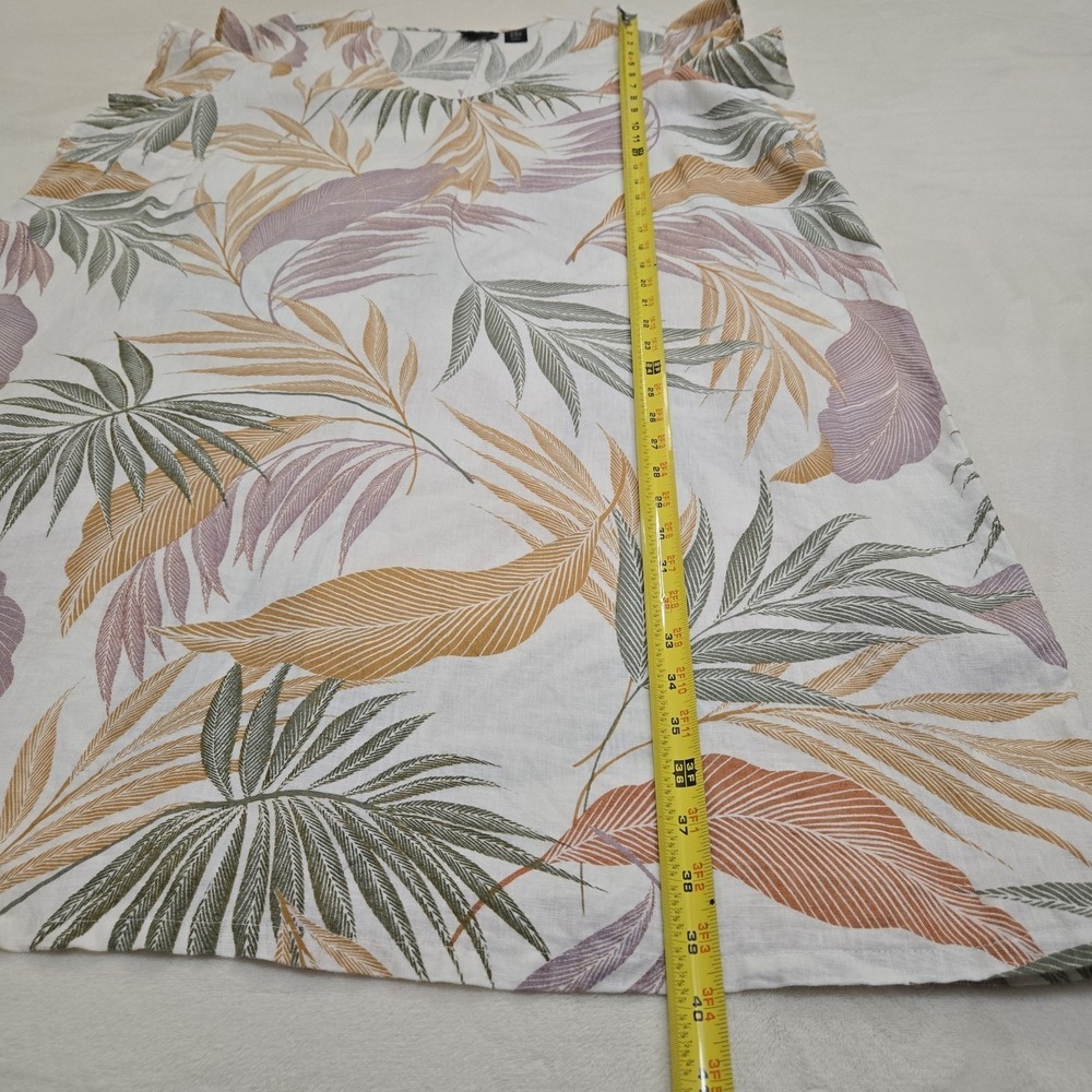 Tahari Linen Dress Palm Tropical Print Ruffle Boho Summer Neutral Resortwear 2X - Picture 3 of 6